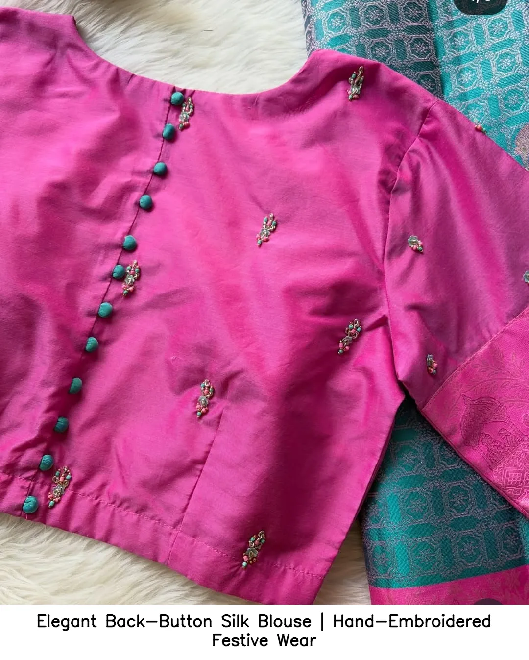 Elegant Back-Button Silk Blouse | Hand-Embroidered Festive Wear 3