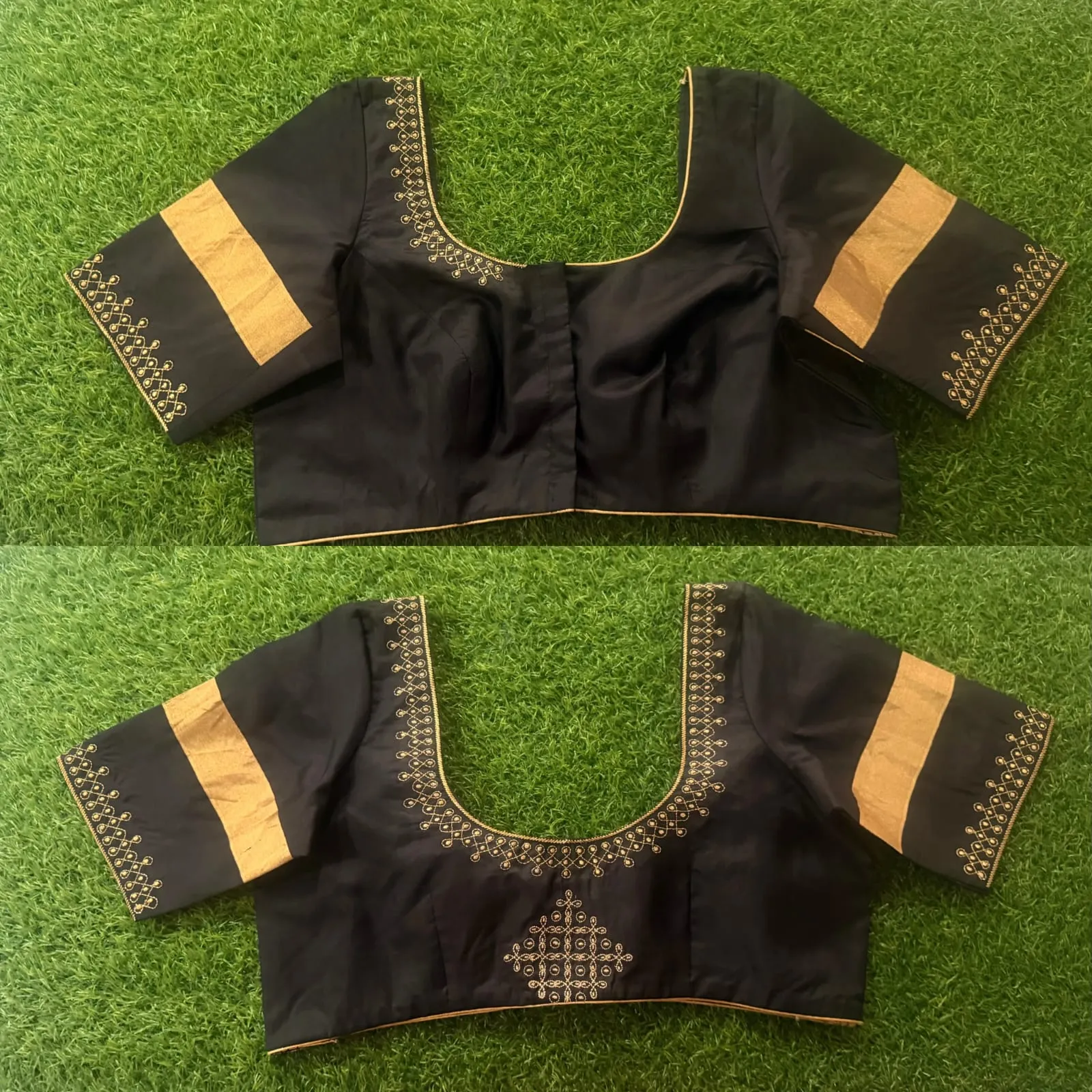 Elegant Black Maggam Work Blouse | Hand-Embroidered Aari Work with Gold Accents