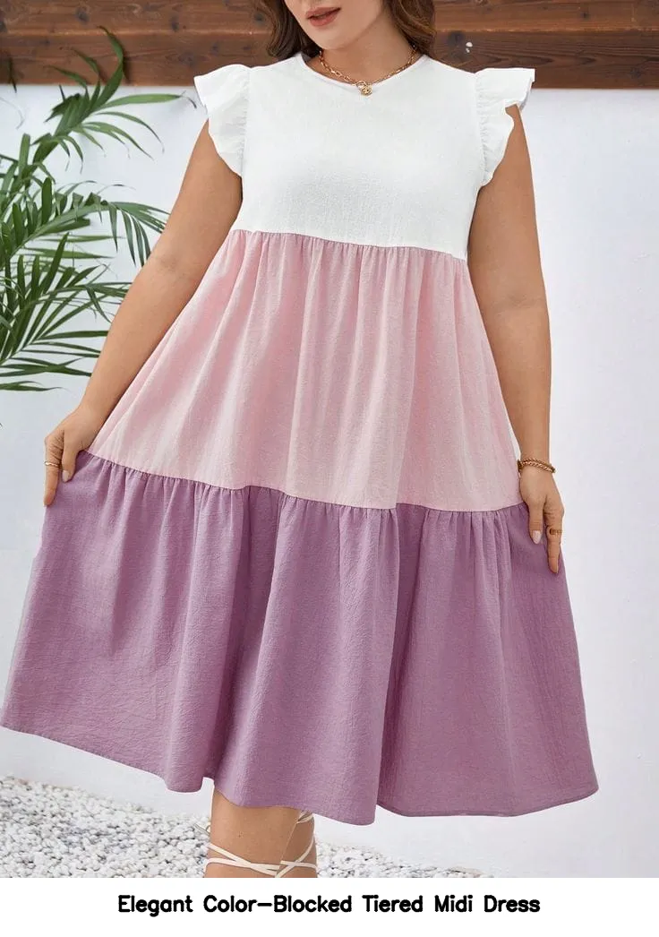 Elegant Color-Blocked Tiered Midi Dress 3