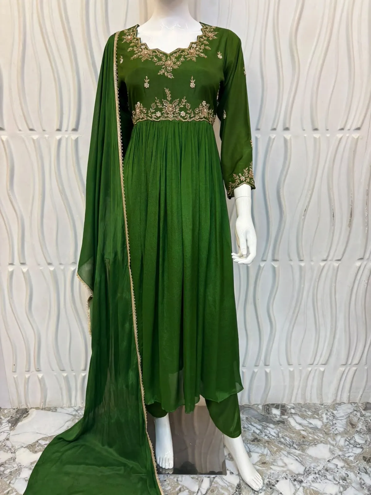 Elegant Deep Green Hand-Embroidered Anarkali Suit | Premium Ethnic Party Wear