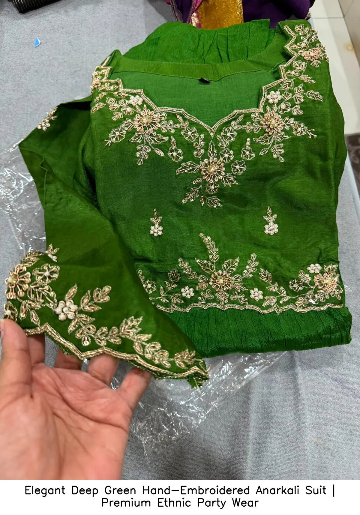 Elegant Deep Green Hand-Embroidered Anarkali Suit | Premium Ethnic Party Wear 2