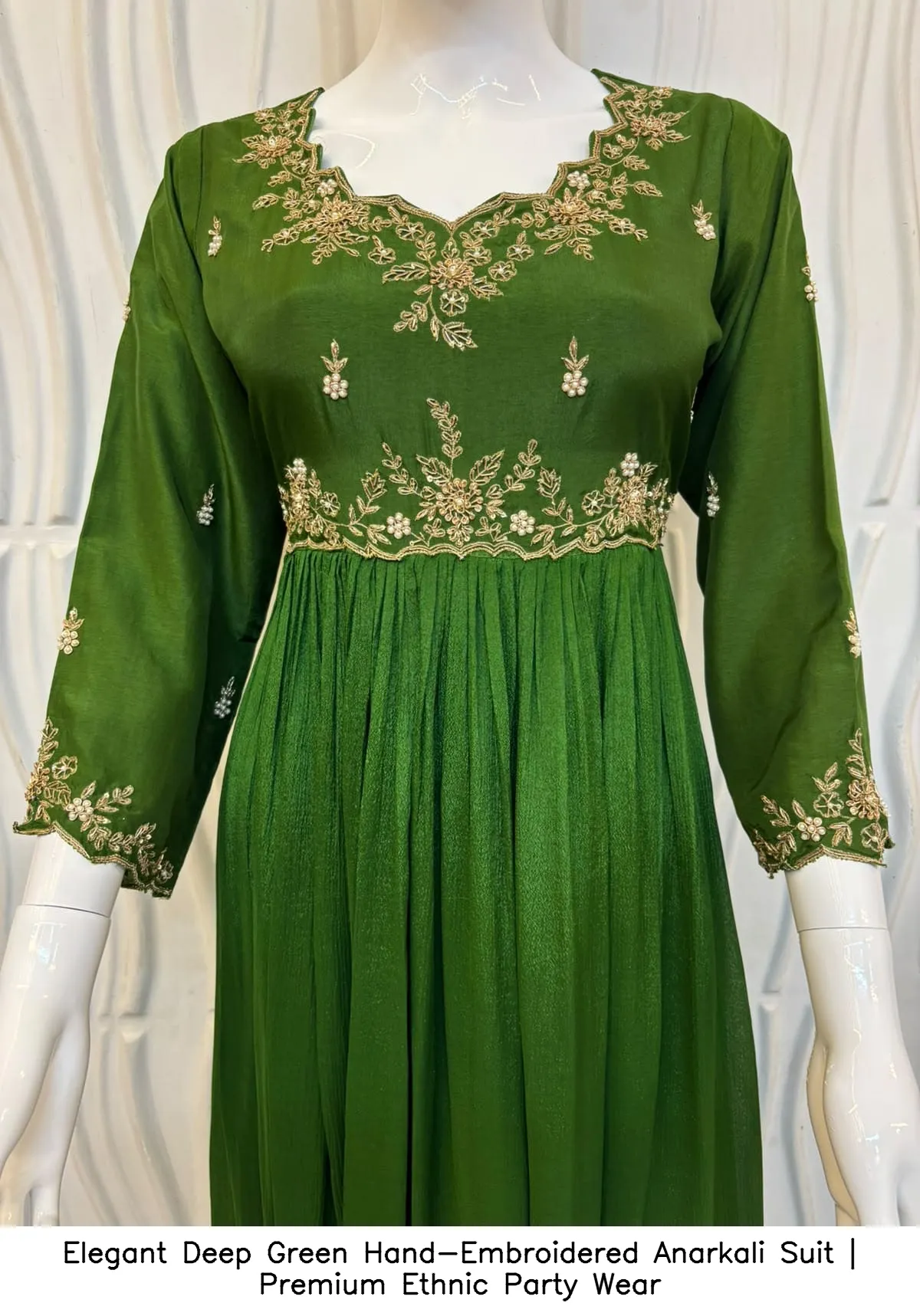 Elegant Deep Green Hand-Embroidered Anarkali Suit | Premium Ethnic Party Wear 3