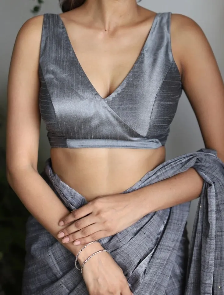 Elegant Grey Ethnic Crop Top | Modern Sleeveless Blouse for Women 1