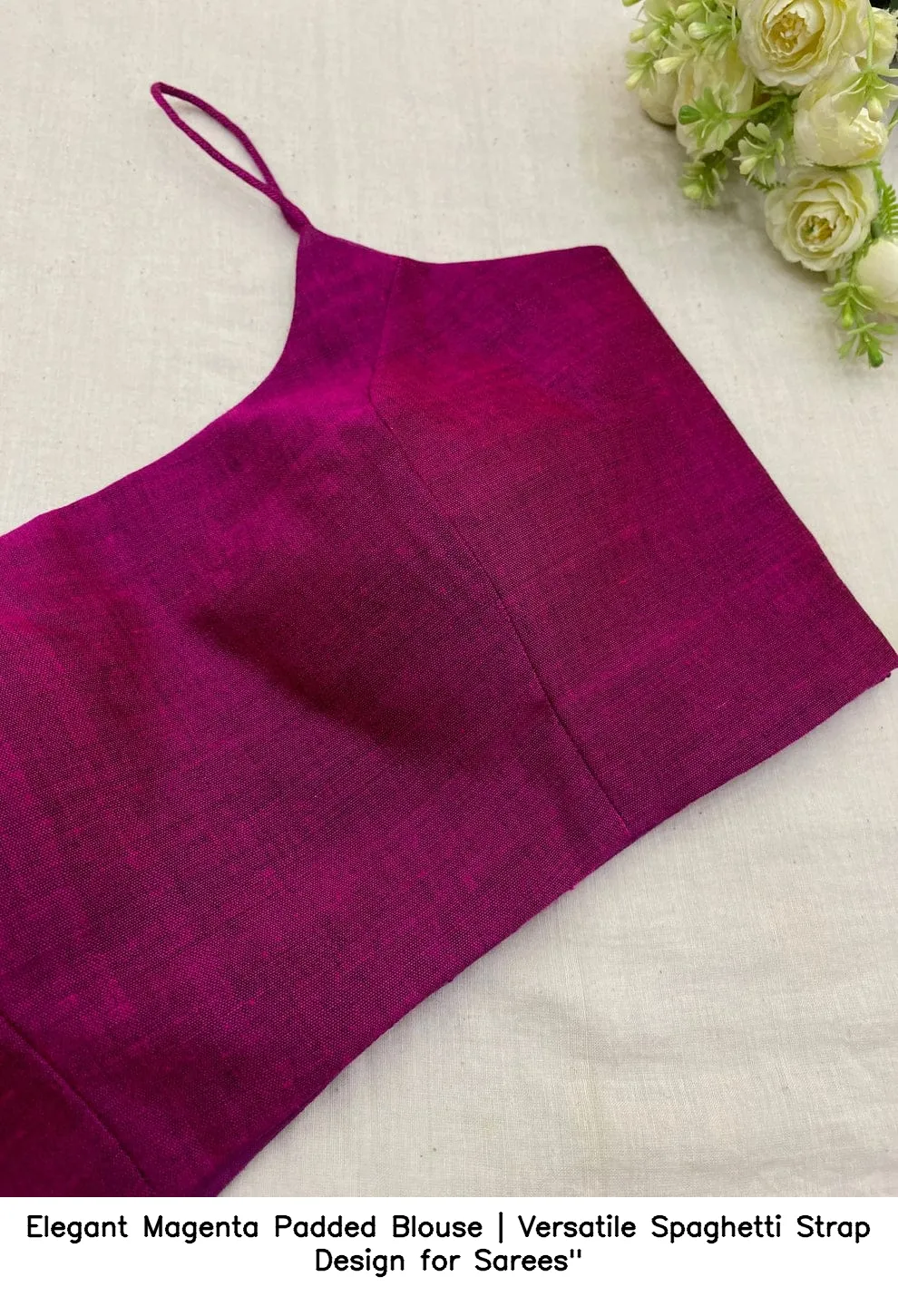 Elegant Magenta Padded Blouse | Versatile Spaghetti Strap Design for Sarees" 2