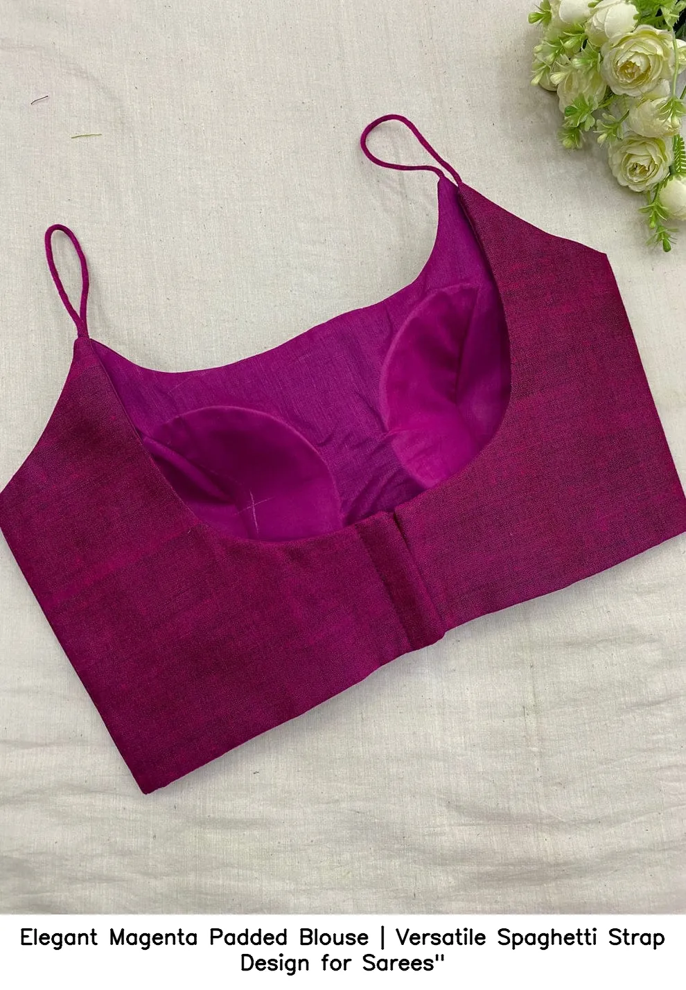 Elegant Magenta Padded Blouse | Versatile Spaghetti Strap Design for Sarees" 3
