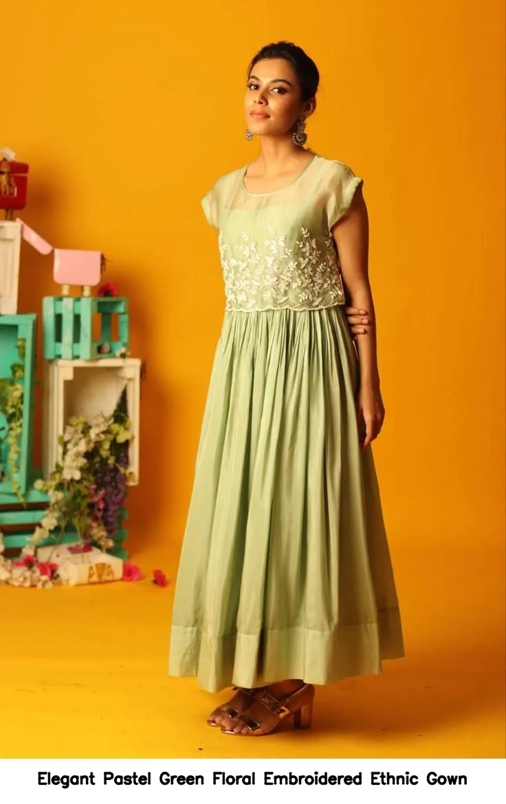 Elegant Pastel Green Floral Embroidered Ethnic Gown 3