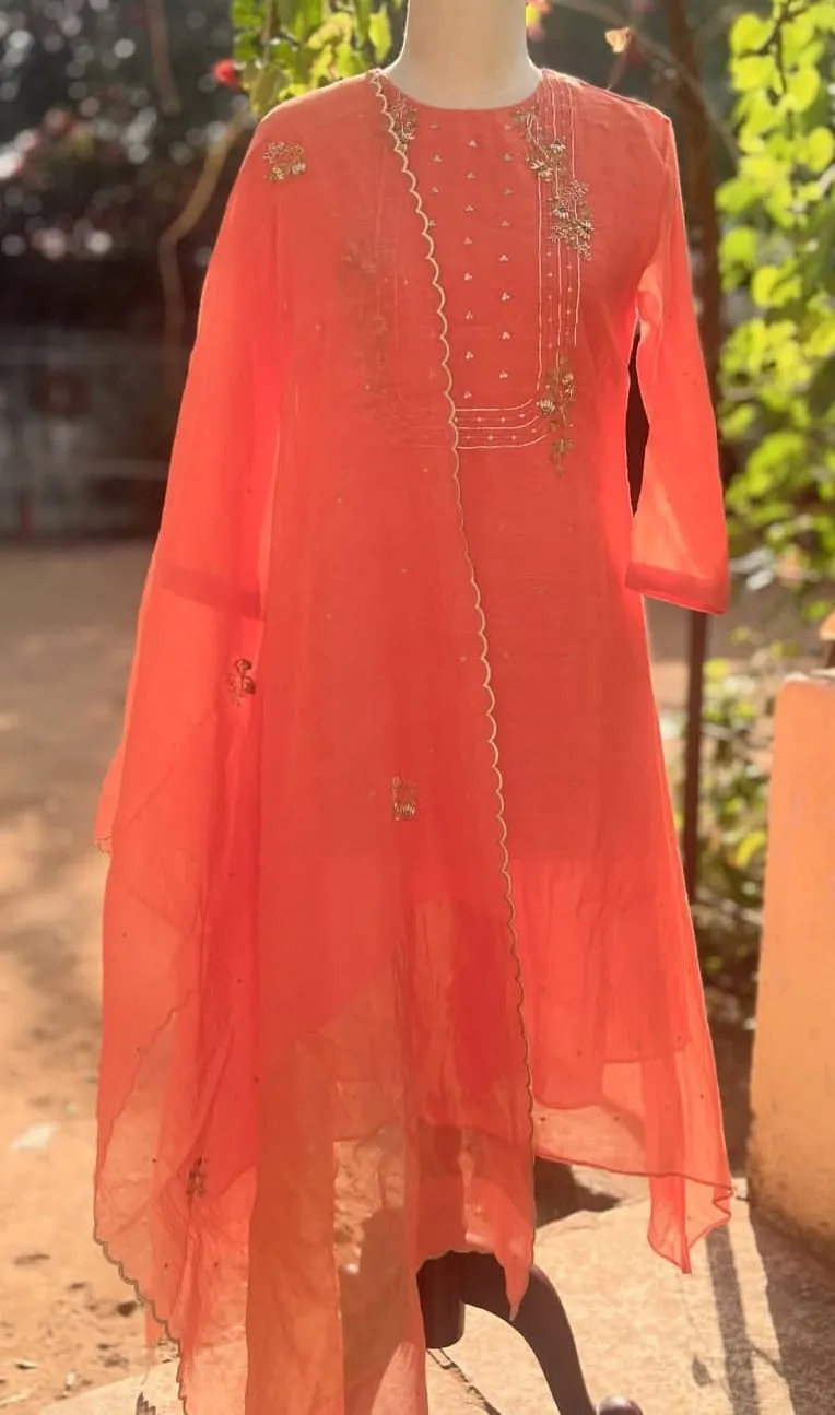 Elegant Peach Hand-Embroidered Ethnic Kurta Set | Premium Festive Party Wear for Women
