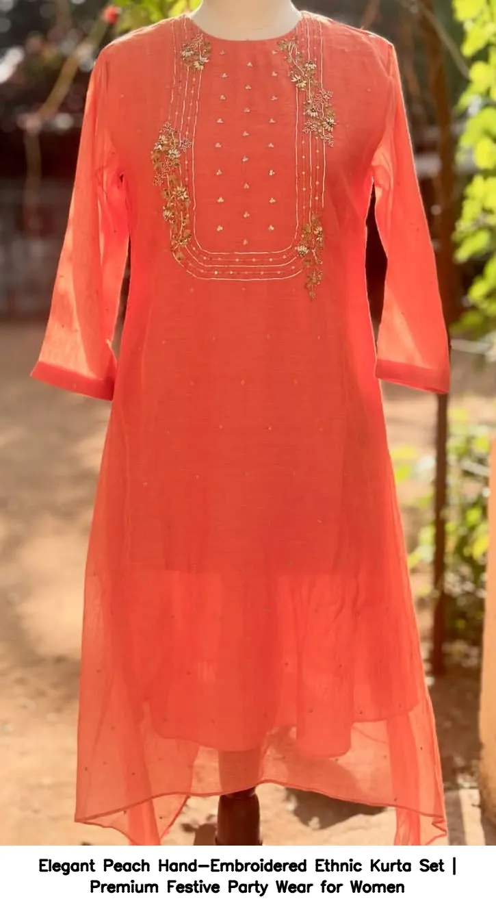 Elegant Peach Hand-Embroidered Ethnic Kurta Set | Premium Festive Party Wear for Women 2