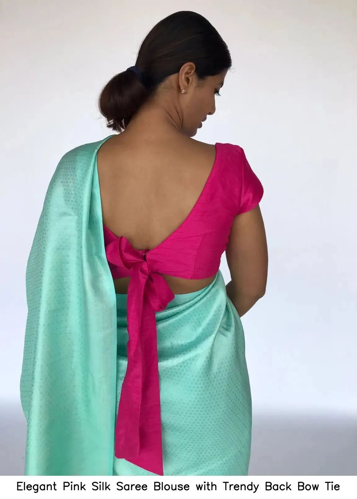 Elegant Pink Silk Saree Blouse with Trendy Back Bow Tie 2