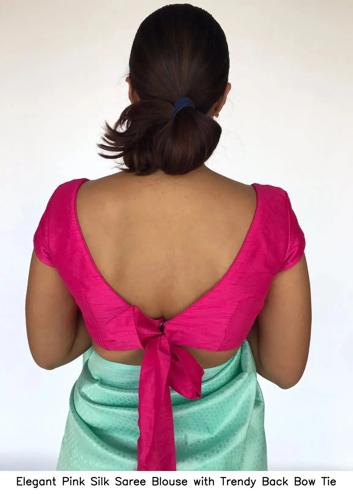 Elegant Pink Silk Saree Blouse with Trendy Back Bow Tie 3