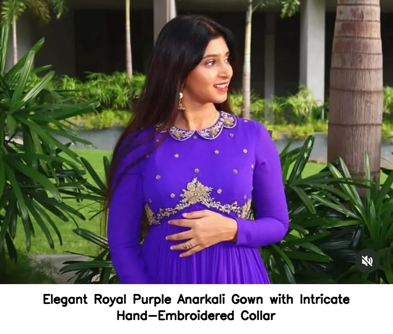 Elegant Royal Purple Anarkali Gown with Intricate Hand-Embroidered Collar 2