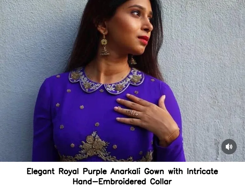Elegant Royal Purple Anarkali Gown with Intricate Hand-Embroidered Collar 4