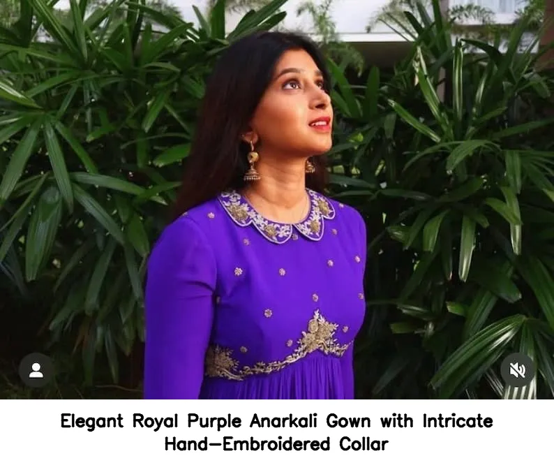 Elegant Royal Purple Anarkali Gown with Intricate Hand-Embroidered Collar 5