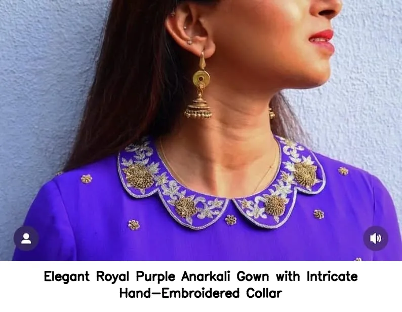 Elegant Royal Purple Anarkali Gown with Intricate Hand-Embroidered Collar 6