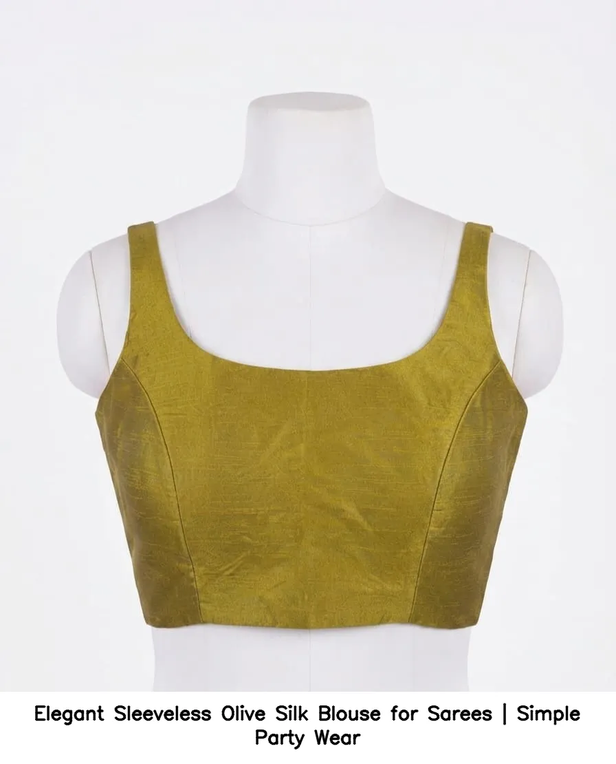 Elegant Sleeveless Olive Silk Blouse for Sarees | Simple Party Wear 2