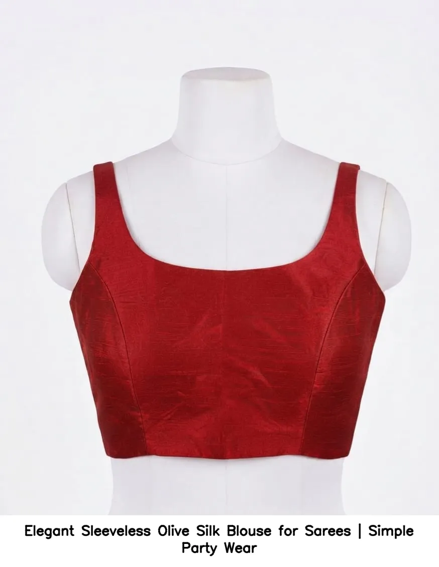 Elegant Sleeveless Olive Silk Blouse for Sarees | Simple Party Wear 4