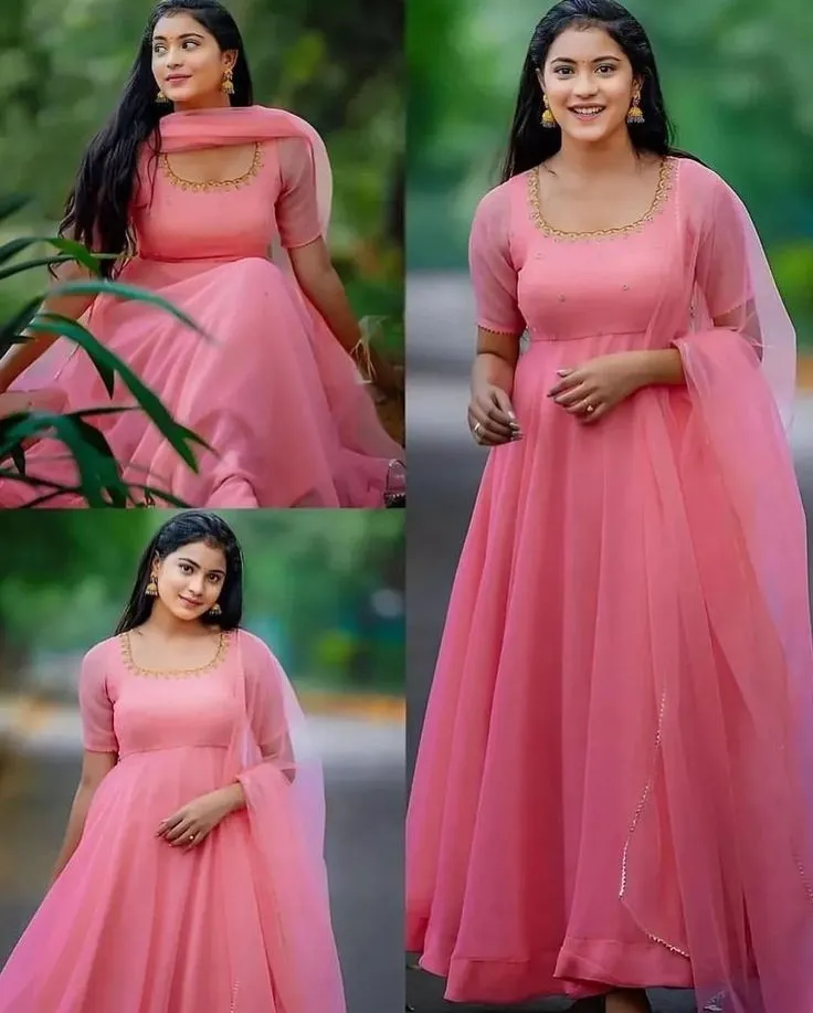 Elegant Solid Pink Floor-Length Anarkali with Dupatta | Festive Wear Ethnic Gown 1