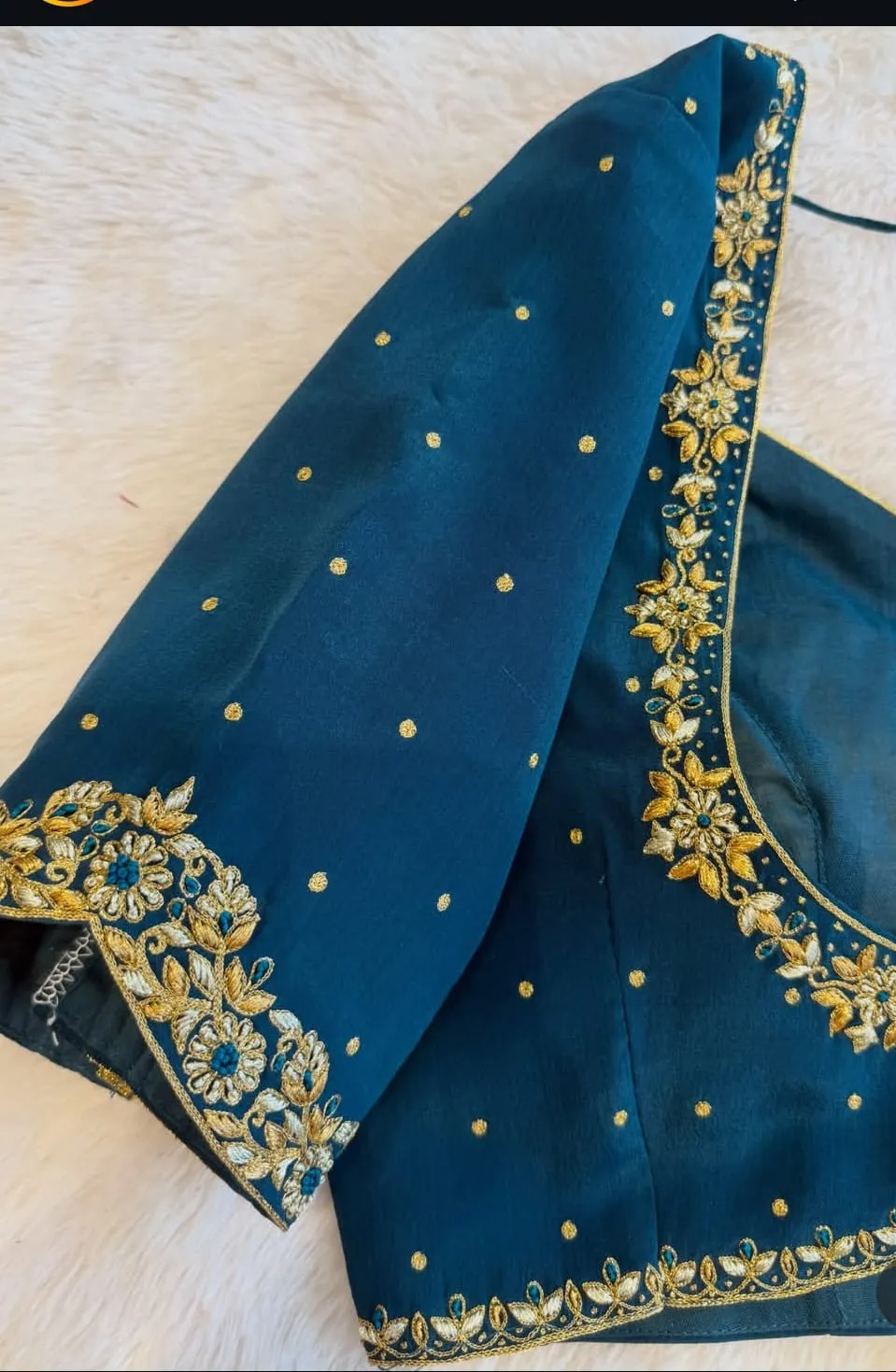 Elegant Teal Party Wear Blouse with Traditional Zardosi and Stone Work Border