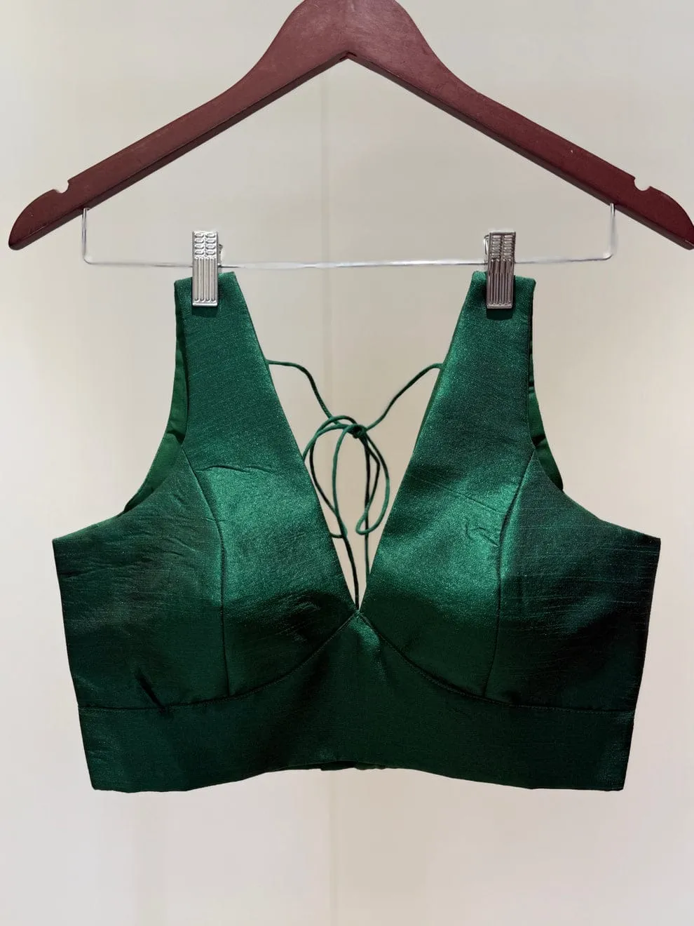 Emerald green raw silk halter neck designer blouse wholesale