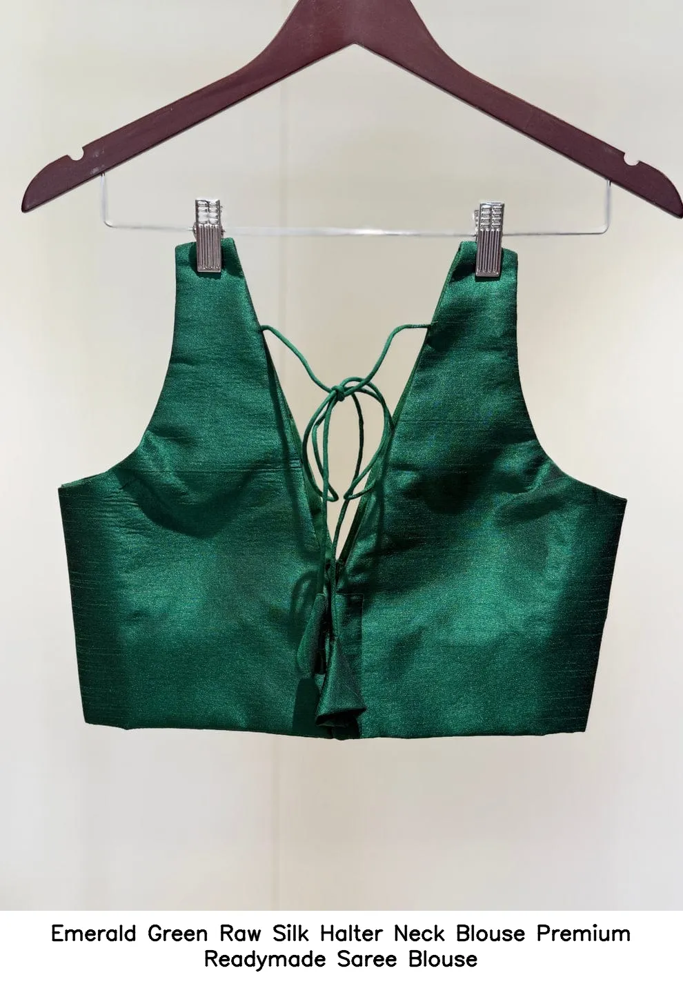 Emerald Green Raw Silk Halter Neck Blouse – Premium Readymade Saree Blouse 2