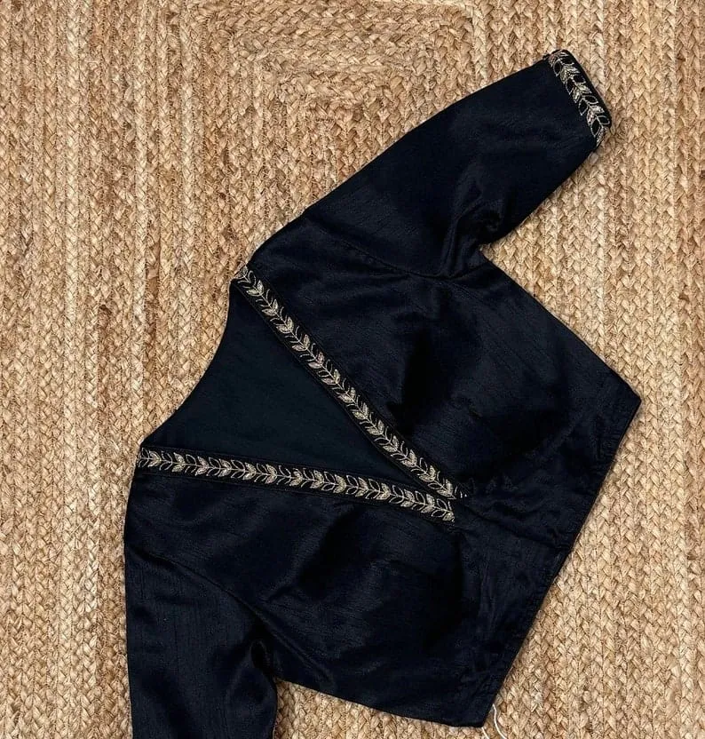 Exclusive Black Designer Blouse with Intricate Gold Border Work – Perfect for Sarees and Lehengas