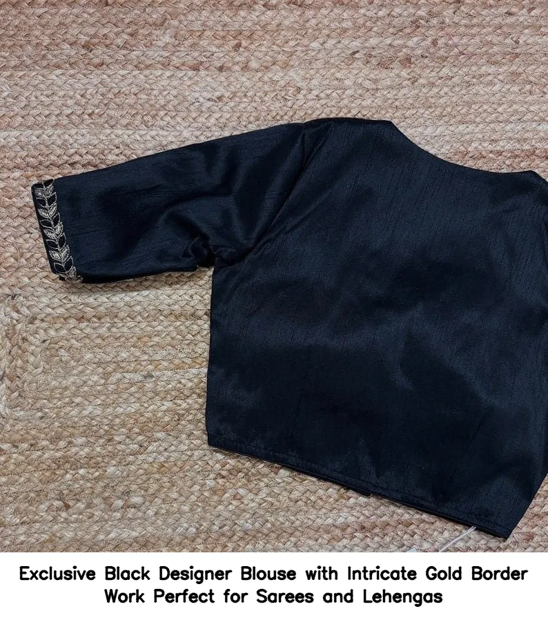 Exclusive Black Designer Blouse with Intricate Gold Border Work – Perfect for Sarees and Lehengas 3