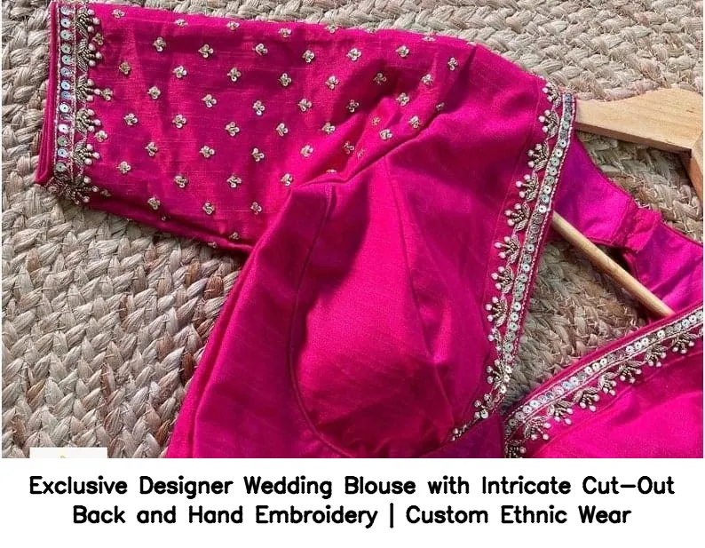 Exclusive Designer Wedding Blouse with Intricate Cut-Out Back and Hand Embroidery | Custom Ethnic Wear 3