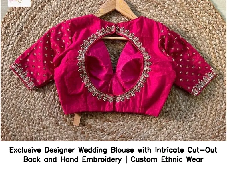 Exclusive Designer Wedding Blouse with Intricate Cut-Out Back and Hand Embroidery | Custom Ethnic Wear 4