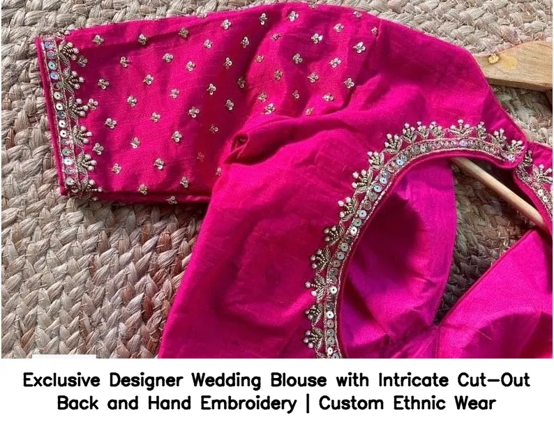 Exclusive Designer Wedding Blouse with Intricate Cut-Out Back and Hand Embroidery | Custom Ethnic Wear 5