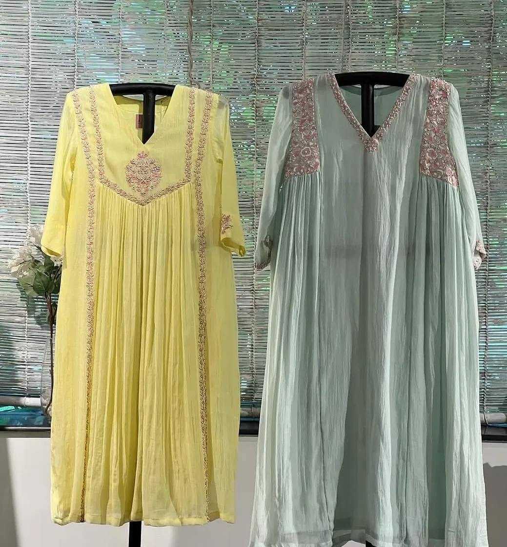 Exclusive Pastel Designer Kurtis with Traditional Aari Details