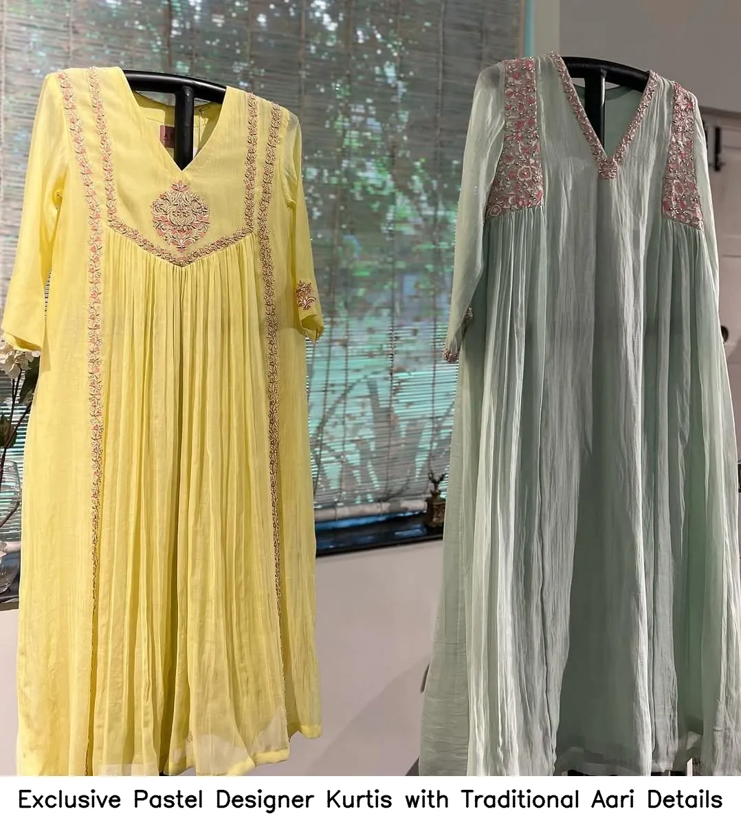 Exclusive Pastel Designer Kurtis with Traditional Aari Details 2