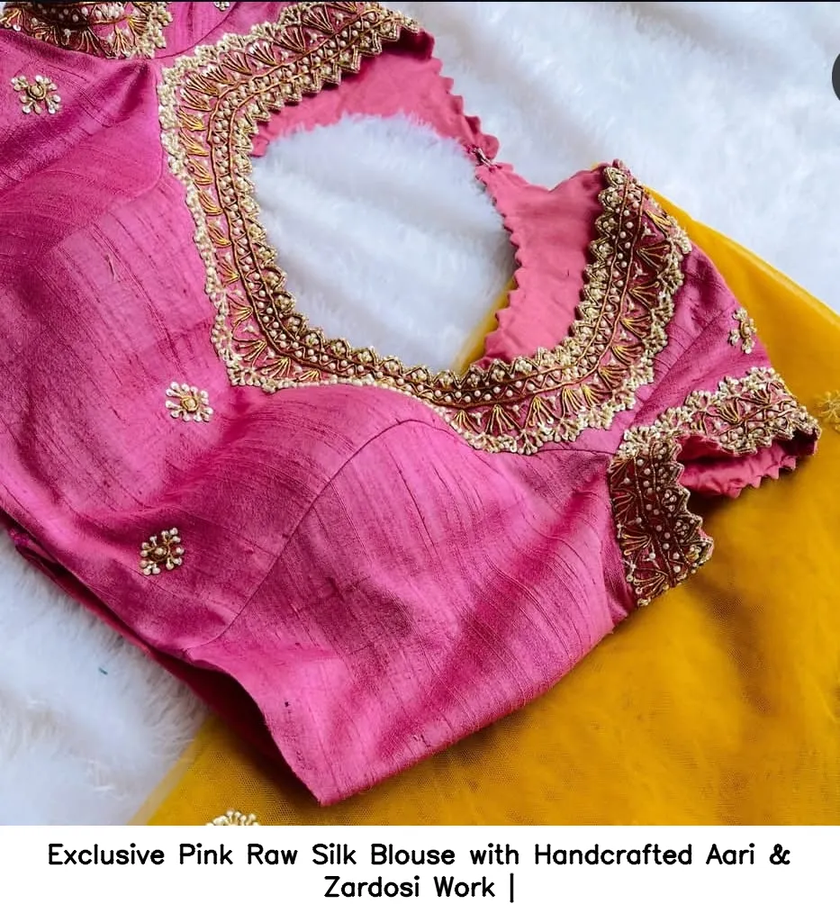 Exclusive Pink Raw Silk Blouse with Handcrafted Aari & Zardosi Work | 5