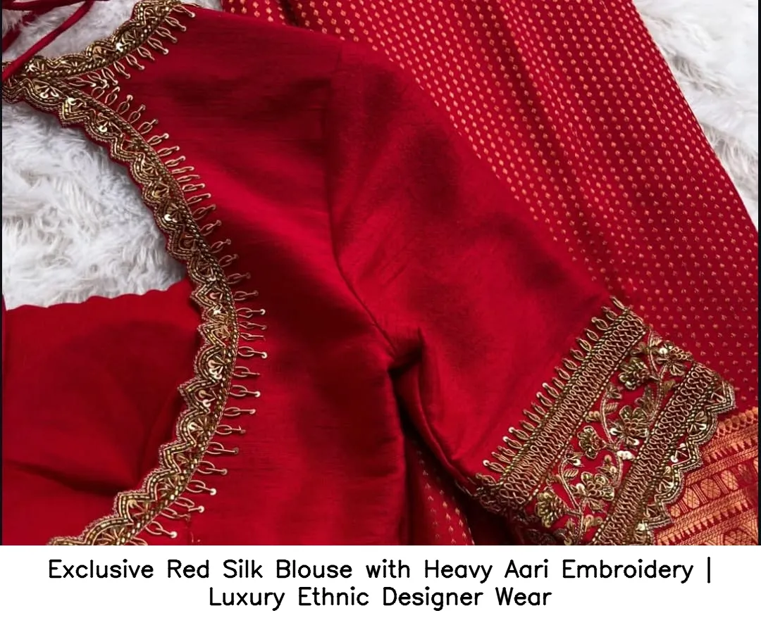 Exclusive Red Silk Blouse with Heavy Aari Embroidery | Luxury Ethnic Designer Wear 2