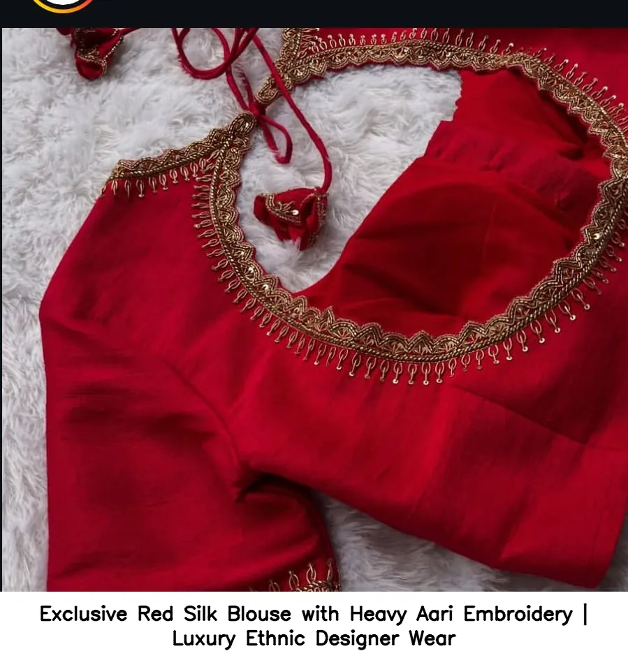 Exclusive Red Silk Blouse with Heavy Aari Embroidery | Luxury Ethnic Designer Wear 3