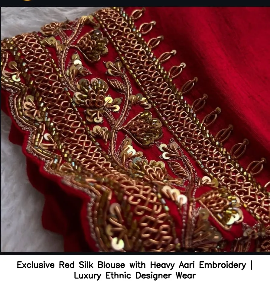 Exclusive Red Silk Blouse with Heavy Aari Embroidery | Luxury Ethnic Designer Wear 4