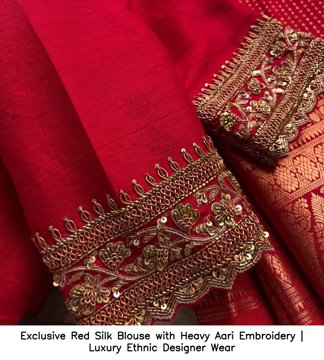 Exclusive Red Silk Blouse with Heavy Aari Embroidery | Luxury Ethnic Designer Wear 5