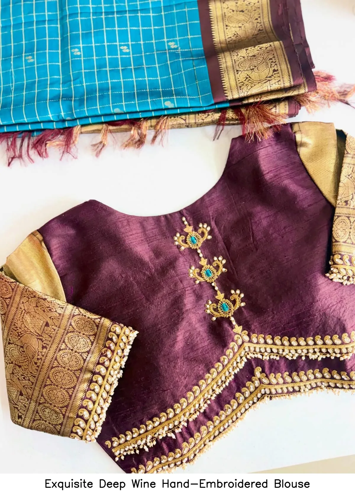 Exquisite Deep Wine Hand-Embroidered Blouse