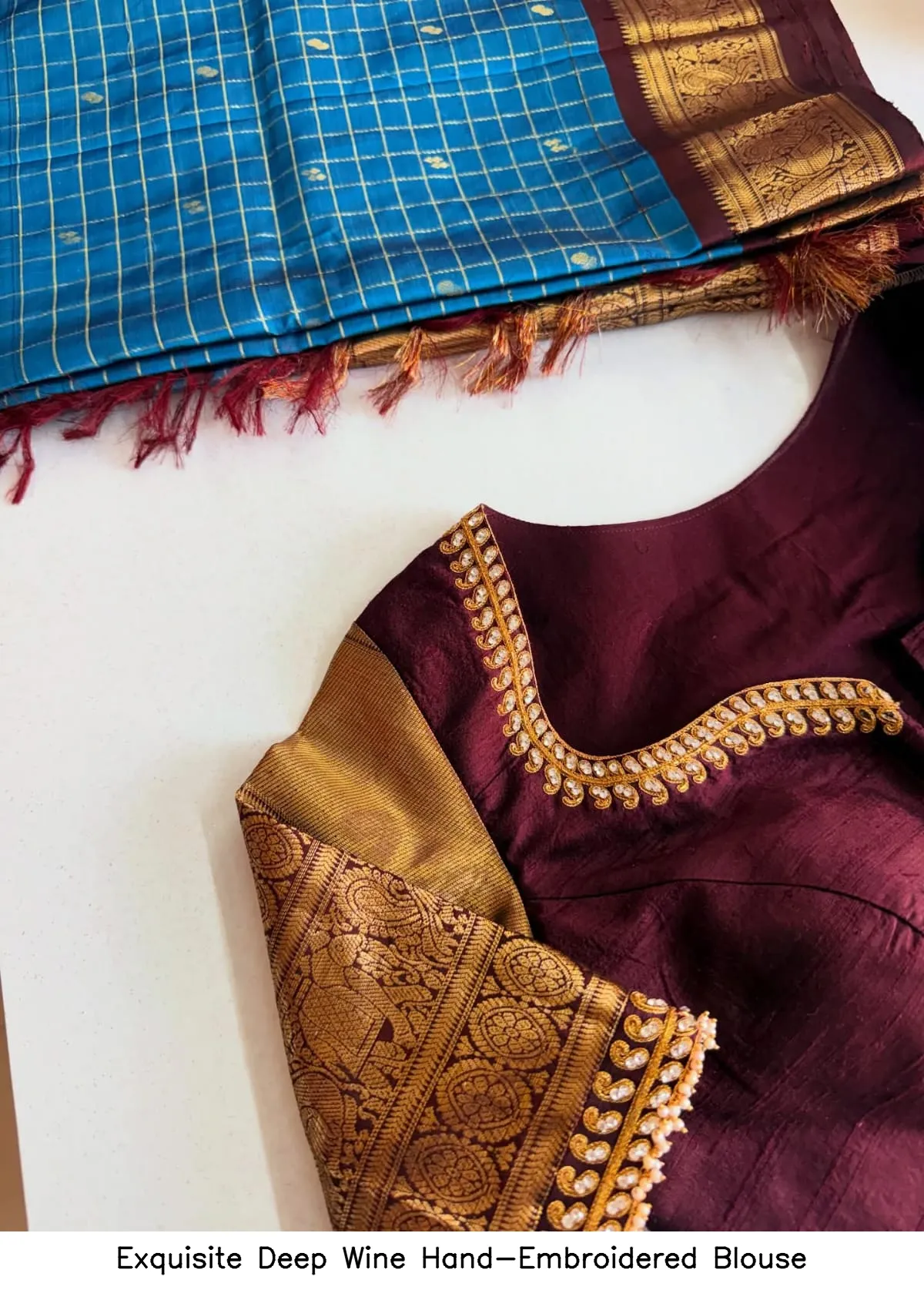 Exquisite Deep Wine Hand-Embroidered Blouse 2