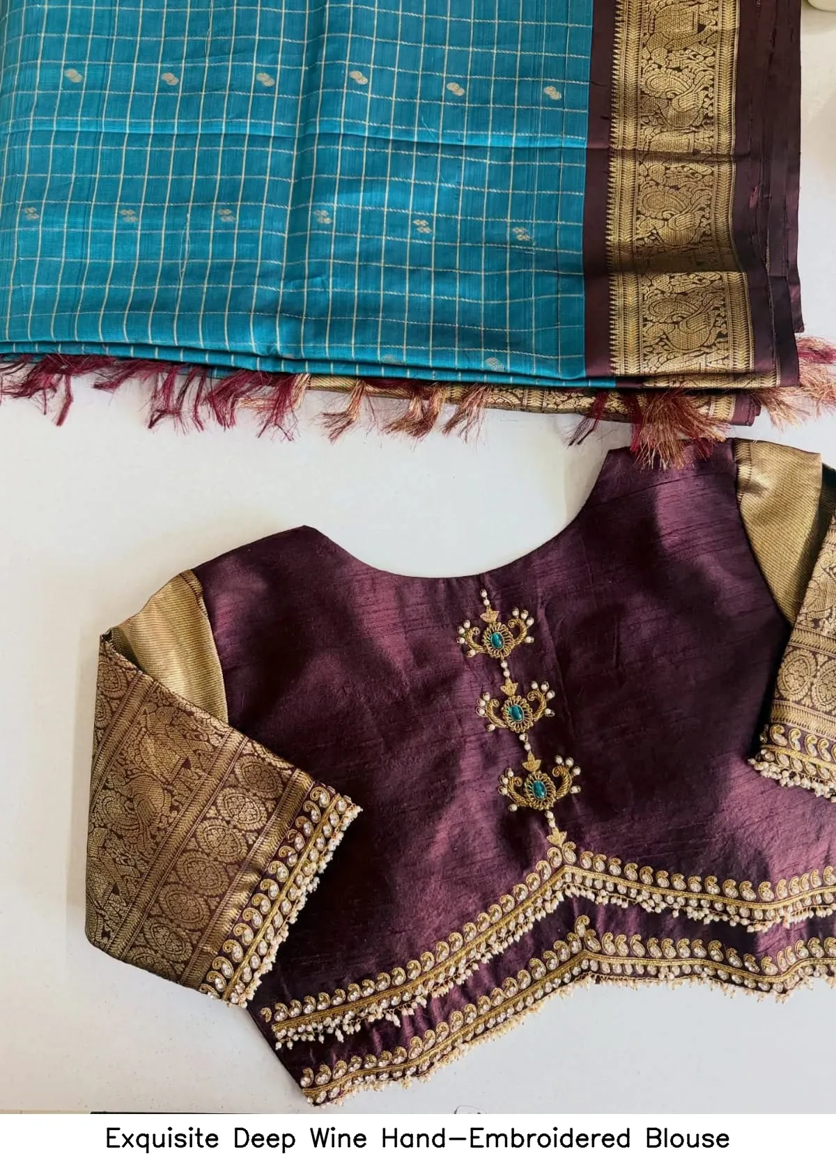 Exquisite Deep Wine Hand-Embroidered Blouse 3