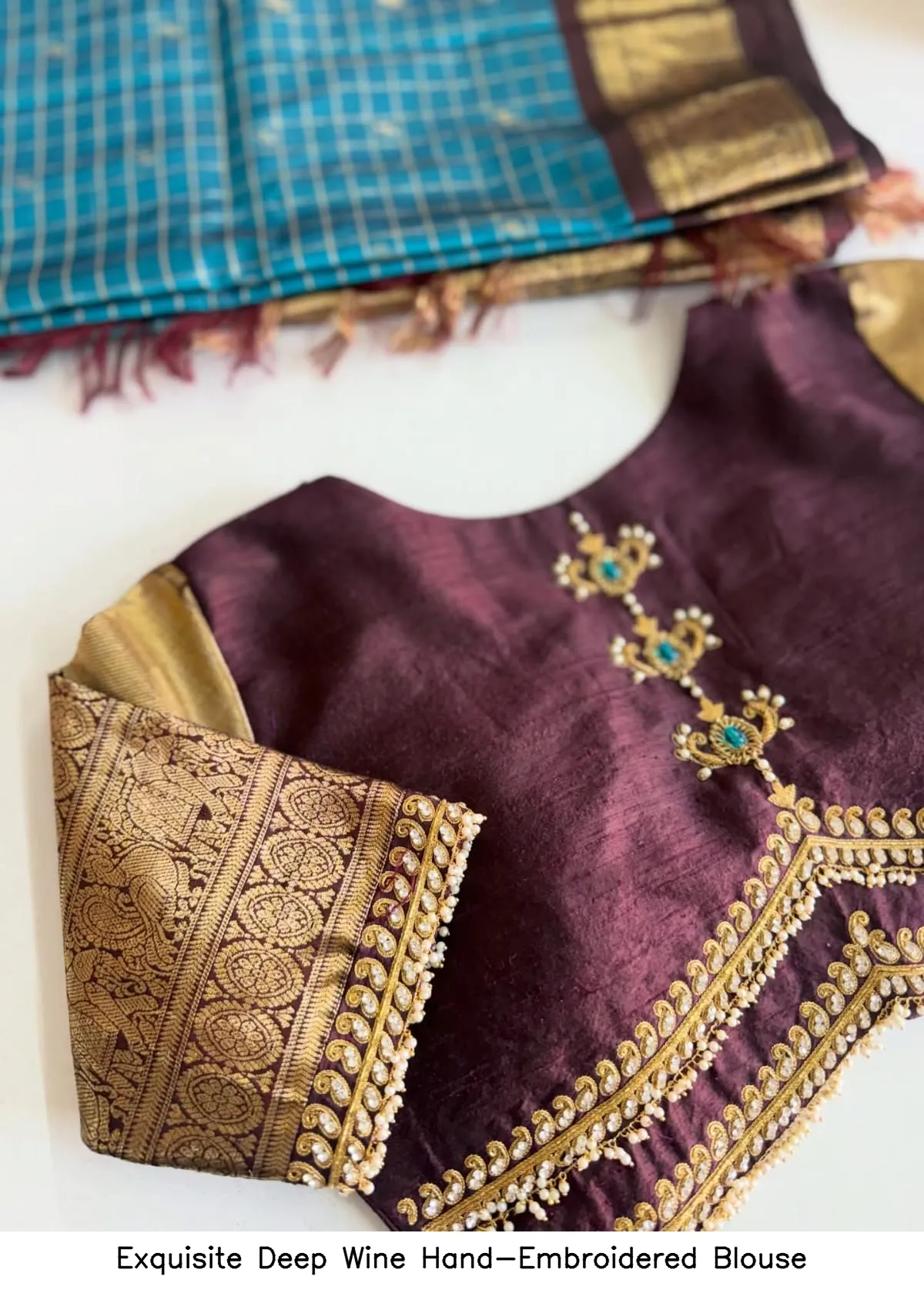 Exquisite Deep Wine Hand-Embroidered Blouse 4