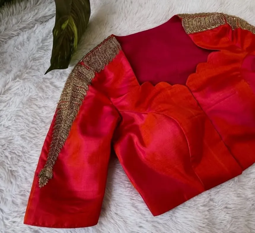 Exquisite Designer Bridal Blouse with Minimalist Aari Embroidery | Custom Hand-Stitched Ethnic Blouse