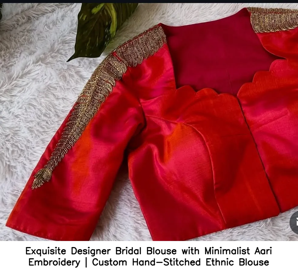 Exquisite Designer Bridal Blouse with Minimalist Aari Embroidery | Custom Hand-Stitched Ethnic Blouse 2