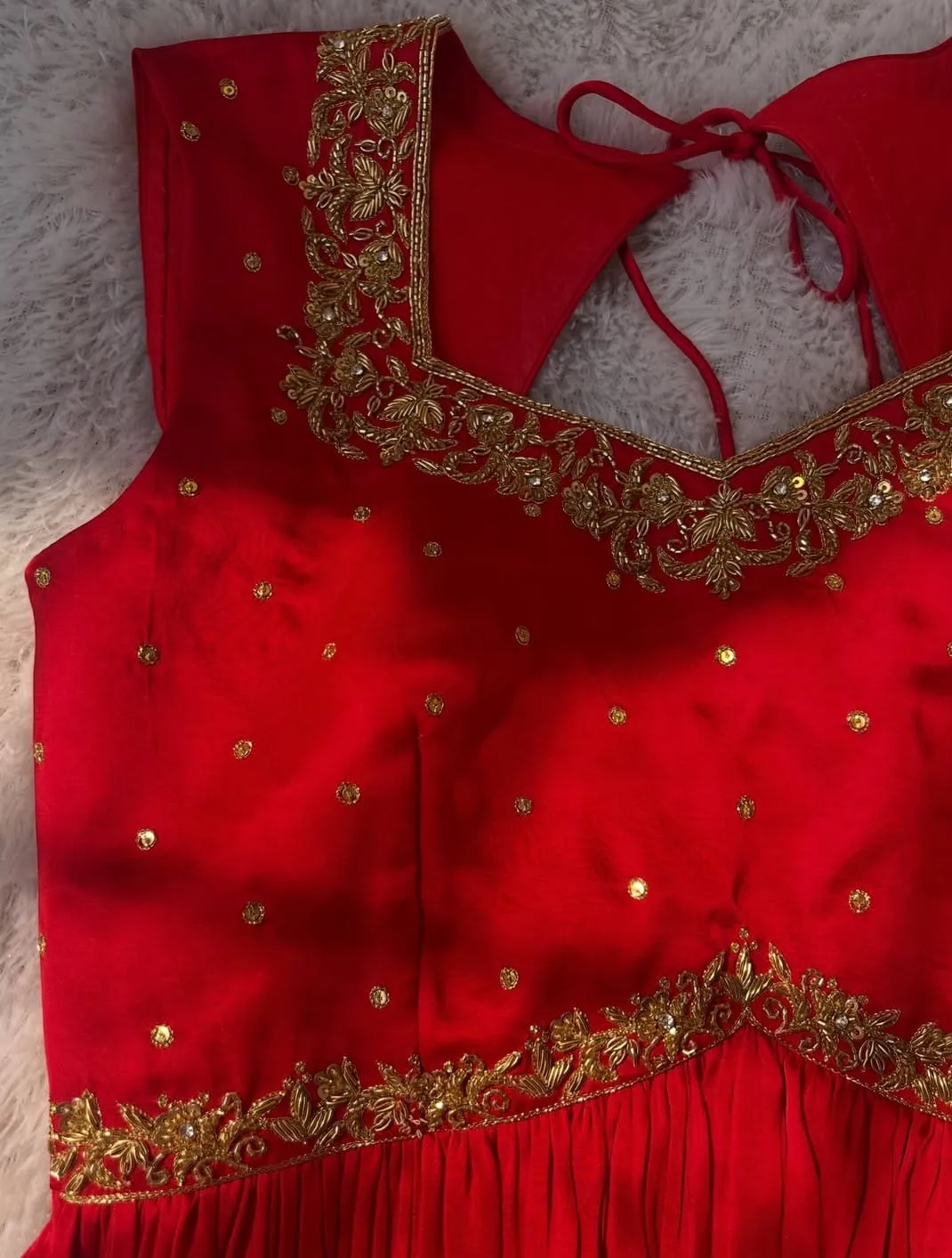 Exquisite Designer Bridal Blouse with Pleated Waist and Floral Embroidery | Custom Hand-Stitched Ethnic Blouse