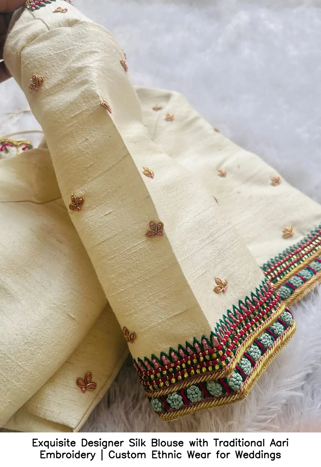 Exquisite Designer Silk Blouse with Traditional Aari Embroidery | Custom Ethnic Wear for Weddings 2
