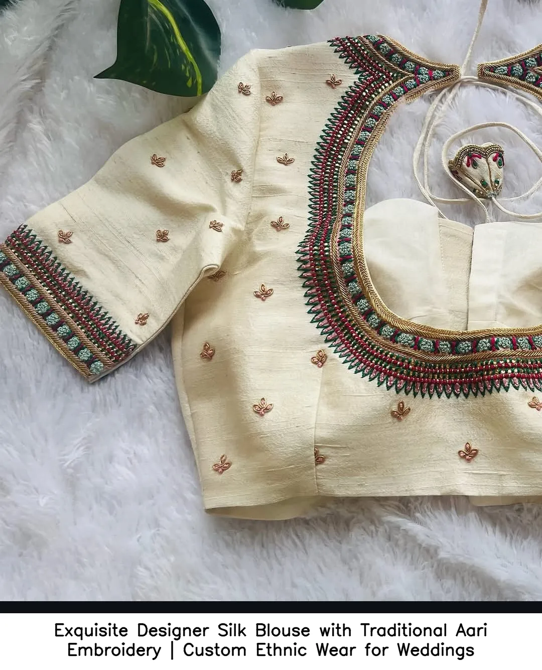 Exquisite Designer Silk Blouse with Traditional Aari Embroidery | Custom Ethnic Wear for Weddings 6