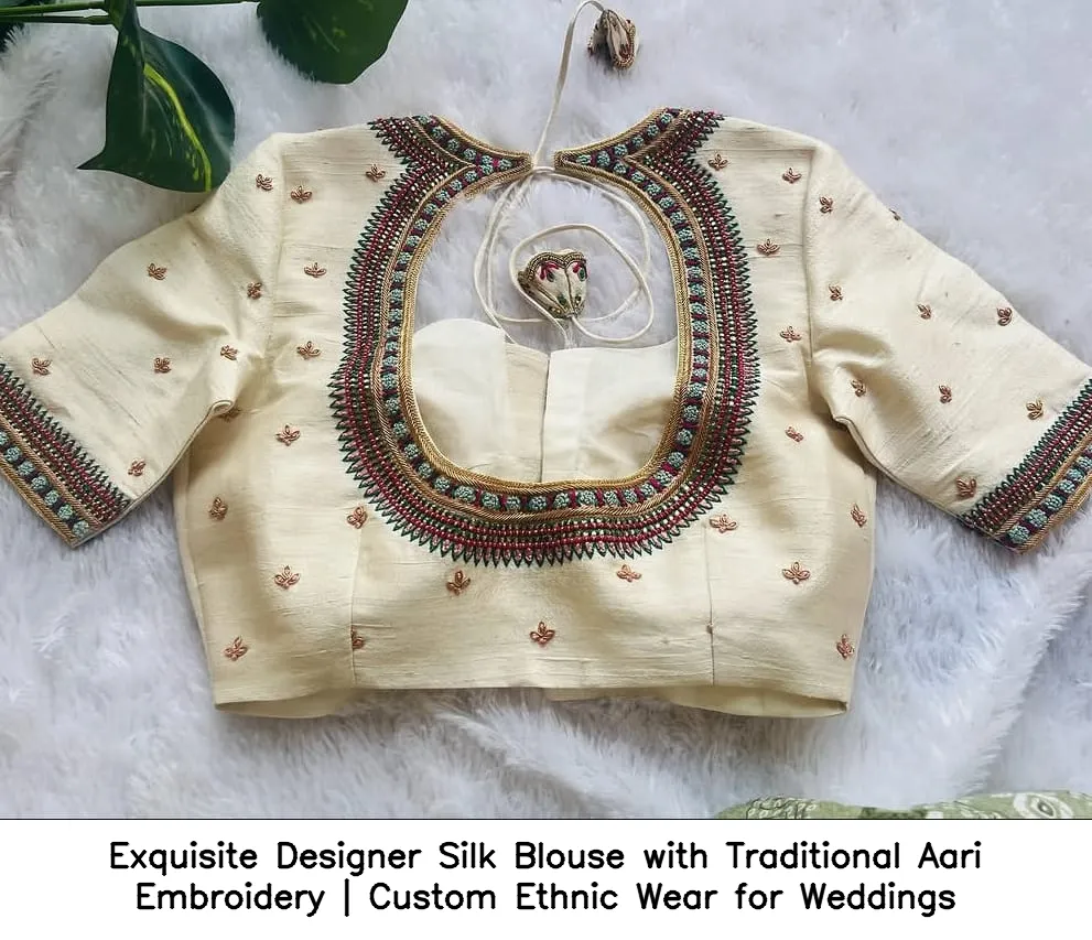 Exquisite Designer Silk Blouse with Traditional Aari Embroidery | Custom Ethnic Wear for Weddings 7