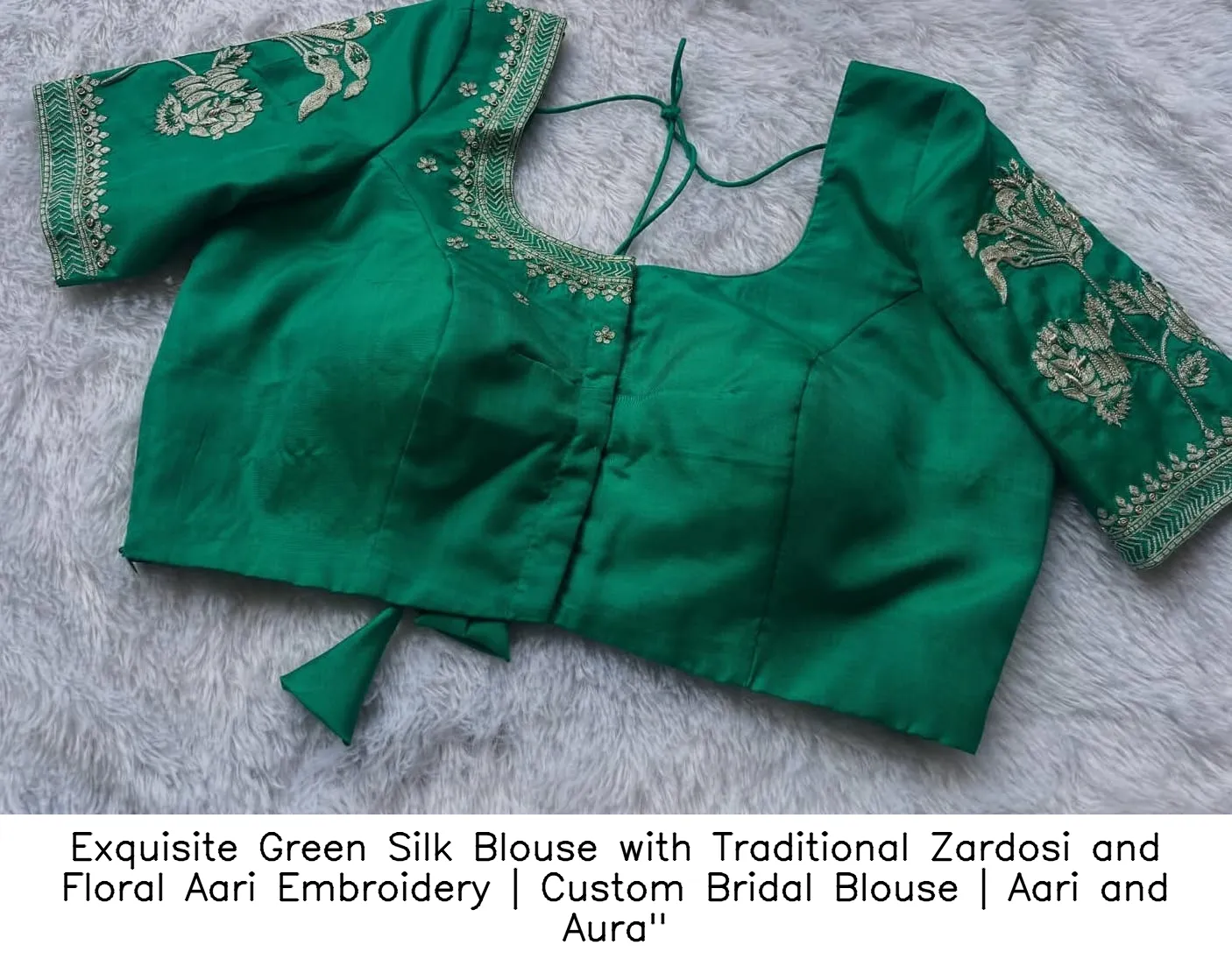 Exquisite Green Silk Blouse with Traditional Zardosi and Floral Aari Embroidery | Custom Bridal Blouse | Aari and Aura" 3
