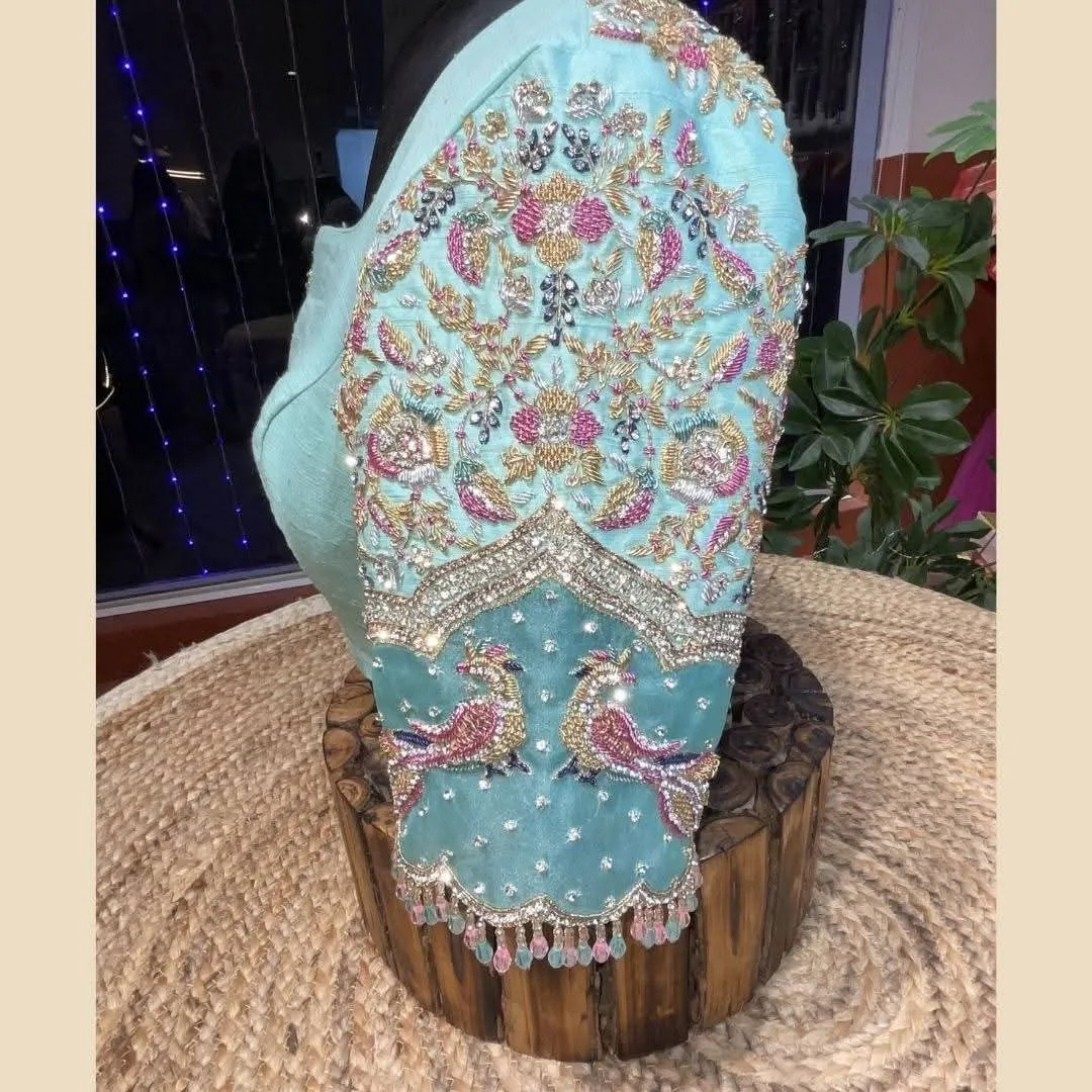 Exquisite Hand-Crafted Bridal Blouse with Beadwork & Peacock Design | Custom Ethnic Wear