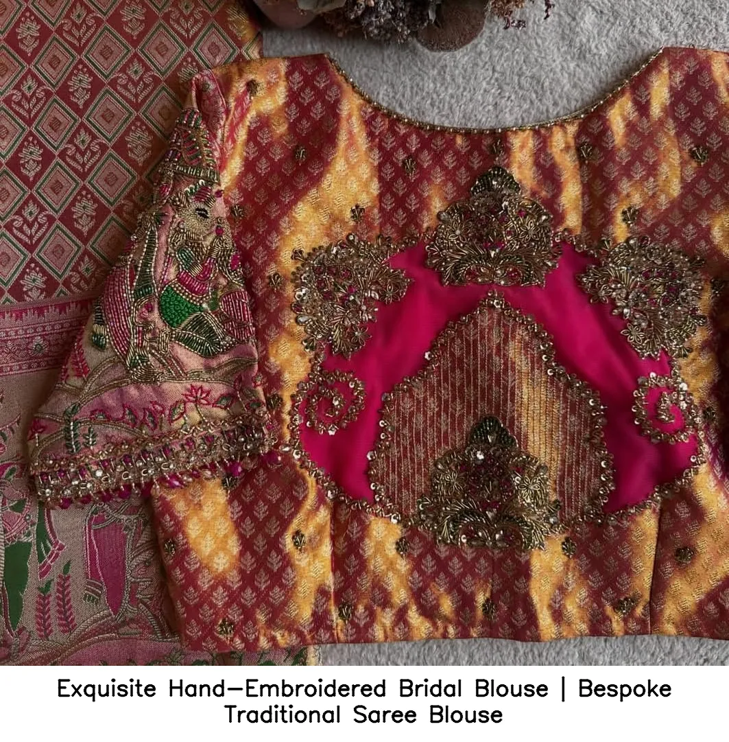 Exquisite Hand-Embroidered Bridal Blouse | Bespoke Traditional Saree Blouse 3