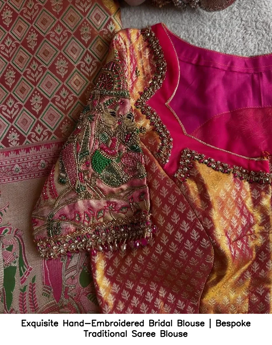 Exquisite Hand-Embroidered Bridal Blouse | Bespoke Traditional Saree Blouse 4
